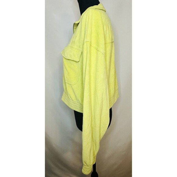 AERIE Ribbed Velour Zip Up Long Sleeve Lime Green Crop Sweater LARGE NWT - Picture 3 of 11